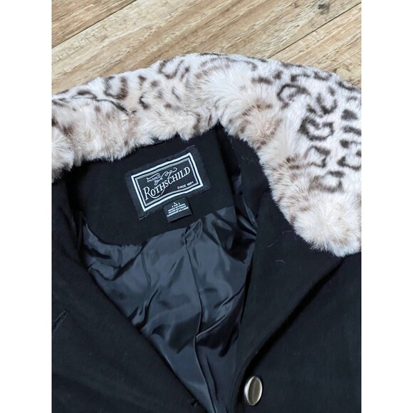 Rothschild Removable Faux Fur Leopard Collar and Ruffle Bottom Coat Black L (14) - Picture 5 of 6